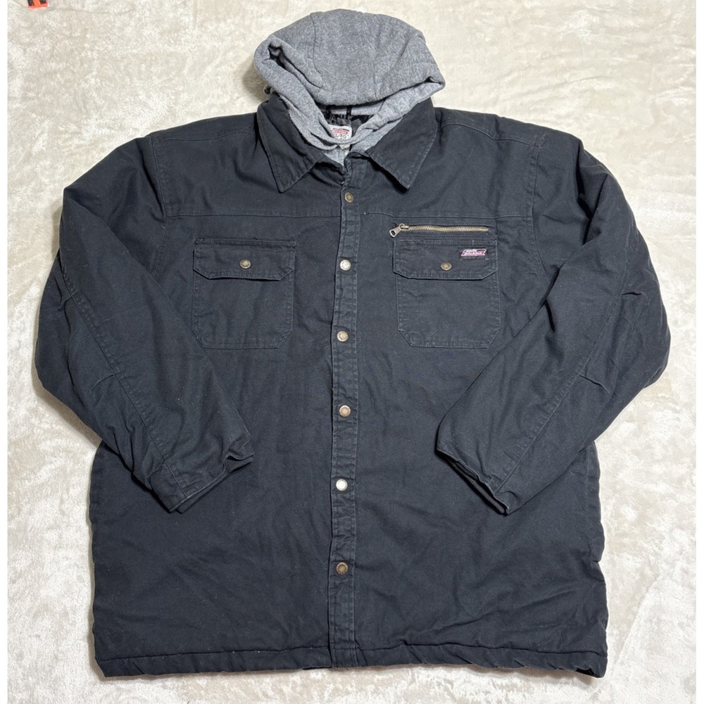 Dickies Chore Jacket Mens XL Black Canvas Workwear Quilted Lining Hood Coat